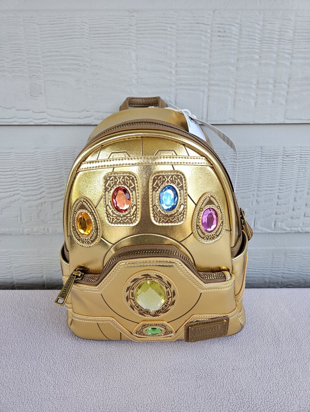 Loungefly Disney Parks Marvel Infinity Stones Gauntlet Thanos Mini Backpack Gold